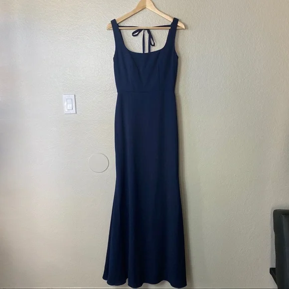 Hayley Blue Paige Tie Back Crepe Evening Dress - Picture 2 of 6